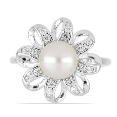 BUY STERLING SILVER NATURAL WHITE FRESHWATER PEARL GEMSTONE STYLISH RING